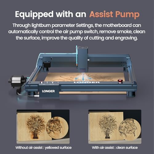 Longer B1 20W Laser Cutter with Air Assist, with Camera Kit, Auto Positioning & Capture, 19.7"x 19.7" Honeycomb Bed, and Enclosure with Vent, Working Speed Up to 600MM/S