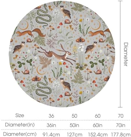 Woodland Animal Tablecloth, Grey Country Forest Hare Squirrel Owl Snake Snail Flowers Mushroom Print Table Cover for Picnic Party Holiday Home Kitchen Dining Table Decor, 50x50in