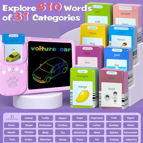 Writing Drawing Tablet with Talking Flash Cards - French Pink