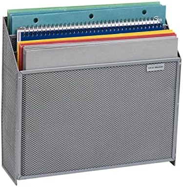 Mind Reader Vertical File Storage, Desktop Organizer, Wall Mount, Office, Metal Mesh, 12.5"L x 3.75"W x 11.5"H, Silver