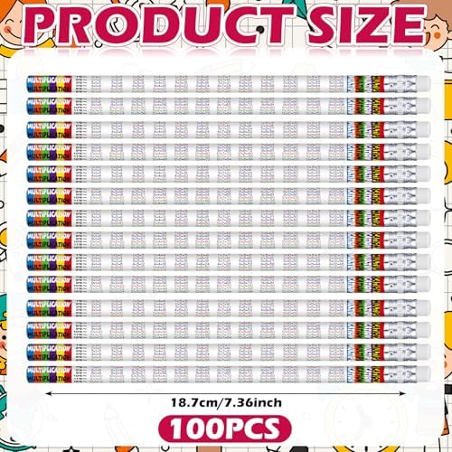 Tenceur 100 Pcs Multiplication Tables Motivational Pencils with Erasers Bulk 7.3 Inches Student Incentives Recognition Education Award Prize for Teacher School Classroom Reward Supplies