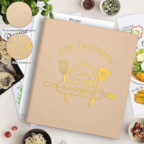 Lanpn Recipe Binder 8.5x11 3 Ring Kit, Waterproof Recipe Book Organizer Binder to Write in Your Own Recipes, Blank Cookbook with 60 Plastic Sleeves,116 Recipes, Dividers, Labels & Stickers, Oat