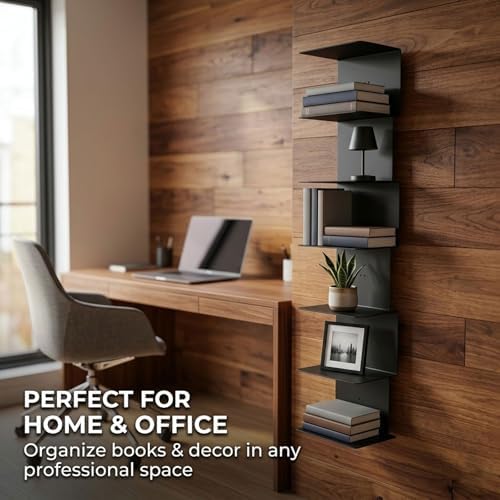 Invisible Floating Bookshelf With Metal Spine Wall Mounted Storage For Books And Decor, Space-Saving Display Unit For Home And Office Use(Black,X-Large)
