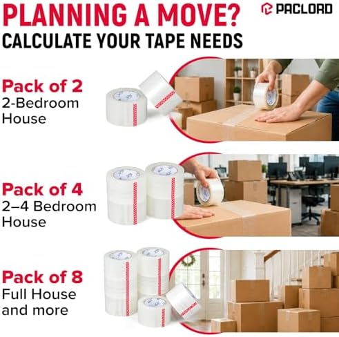 3" x 110 Yards Clear Packing Tape, Pack of 2 - Heavy-Duty 2.6 Mil Thick Carton Sealing Tape with Industrial Strength Adhesion for Packaging, Moving, or Shipping Boxes