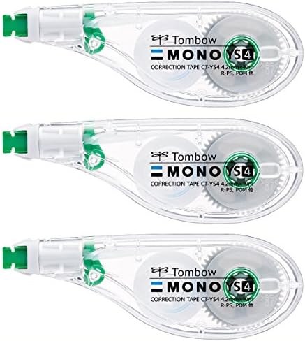 Tombow Pencil Correction Tape, 0.17 inches (4.2 mm), MONO Mono YS (Side Pull Type That Can Be Used Like a Pen), Disposable Type, 32.8 ft (10 m), Pack of 3 (CT-YS4 x 3)