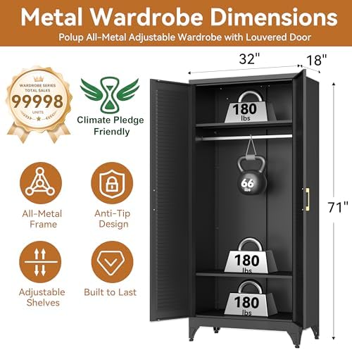 Polup 71" Tall Metal Armoire Wardrobe Closet with 2 Doors