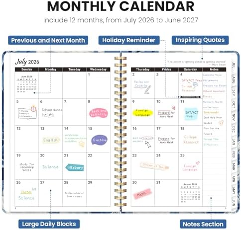 Large Planner 2026-2027, A4 (8.5" x 11") Hardcover Weekly & Monthly Planner July 2026 - June 2027 with Monthly Tabs, Academic Planner for School, Work and Office, Ocean Etching