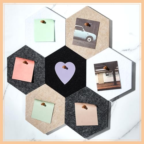 6.7 x 5.9 in 16 Pcs Hexagon Cork Board Tiles, Felt Pin Boards, Classic