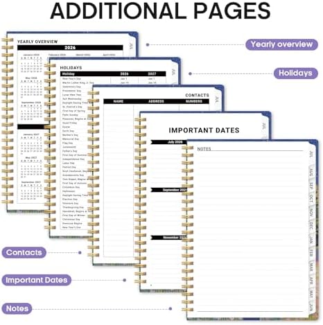Planner 2026-2027, Jul 2026-Jun 2027 Academic Monthly & Weekly Planner | 6.3" x 8.5" Hardcover Calendar Planner for Women, Spiral Organizer with tabs, School Office Home Supplies, Blossom Dusk
