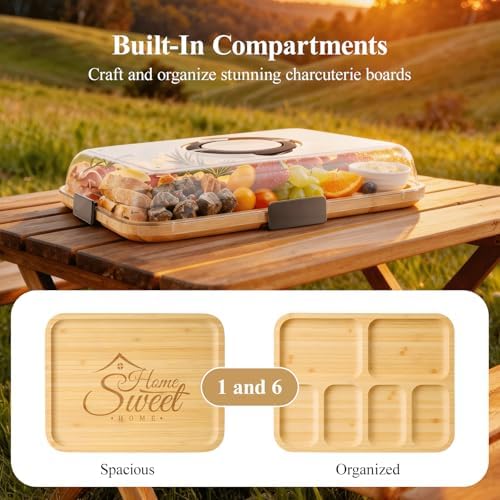 Portable Bamboo Charcuterie Board with Lid, Engraved Home Print