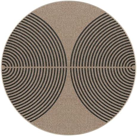 Lahome Modern Rainbow Round Rug, 6ft Easy Jute Brown Circle Patio Rug