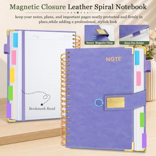 5 Subject Spiral Notebook with Pocket Dividers, 8''x10'' 300 Pages Notebook