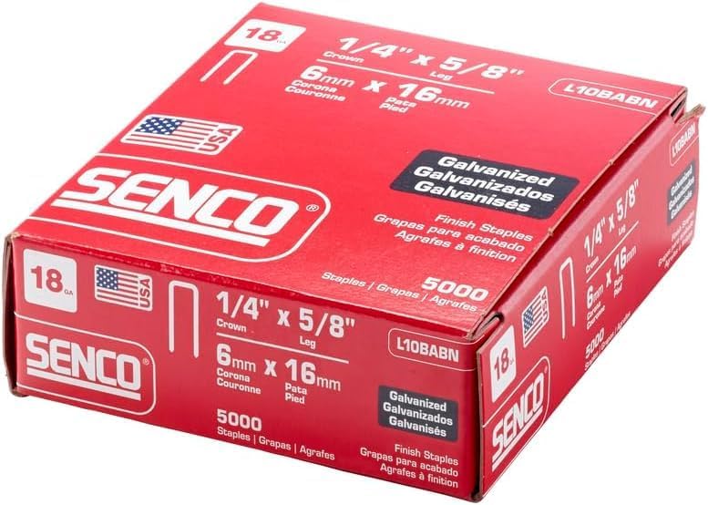 Senco L10BABN 18 Gauge by 1/4" Crown by 5/8" Electro Galvanized Staples (5, 000per Box) (Pack of 5)