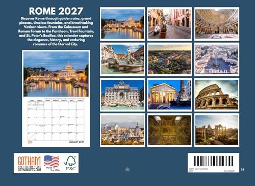 Rome Calendar 2027 Monthly Wall Calender 12 Month | American Made In The USA