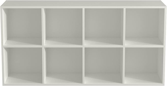 8-Cube Storage Shelf Bookcase, Warm White | Wooden 4-Tier Open Bookshelf, Fits 11×11" Bins, Vertical or Horizontal Use, Full Back Panels, For Home Office