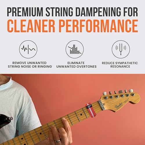 Gruv Gear Fret Wrap & Guitar Mute, Fretwrap for Acoustic, Electric & Bass | String Dampener Recording, Tapping & Practice Accessory (1 Pack, Small Red/White, Fits 4 String Bass, 6 String Guitar)