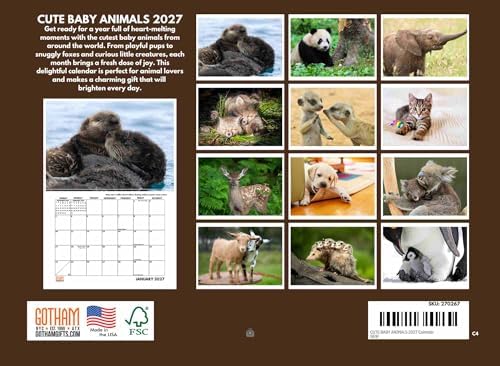 Cute Baby Animal Calendar 2027 Kids Monthly Wall Calender 12 Month
