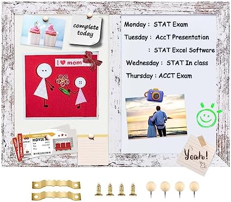 Bulletin Board Whiteboard White Felt Board Combo for Office School Kitchen Bedroom, White Wood Frame,10.2"*14.2",Whiteboard+WH-2636WH