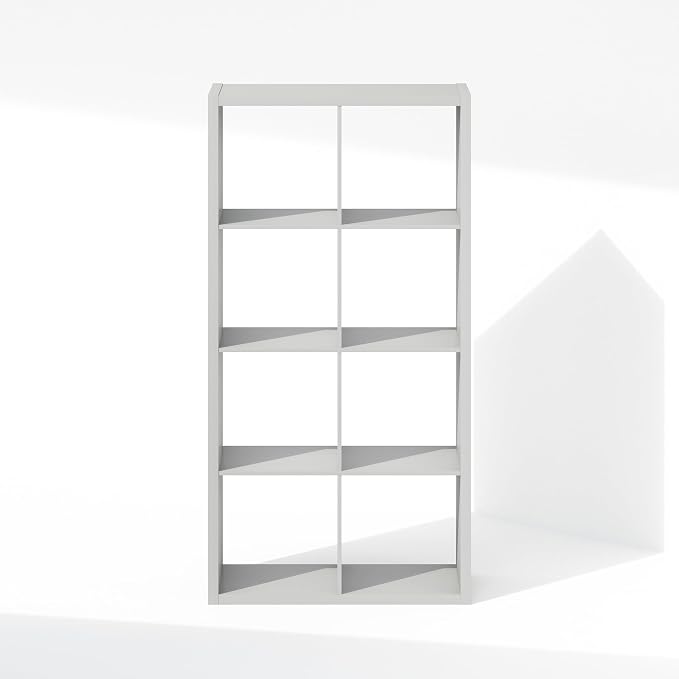 Furinno Simple 8-Cube Storage Organizer, Extra Thick Frame, Pale Grey | Vertical/Horizontal, Open Back, Display Shelf, Shelving Unit, Storage Shelves, for Organization, Living Room, Home Office