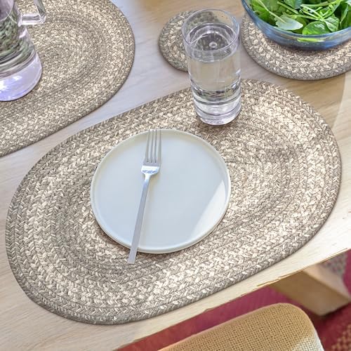 Homespice Grey Cloud Jute Braided Placemats, Oval 13x19 Set of 6