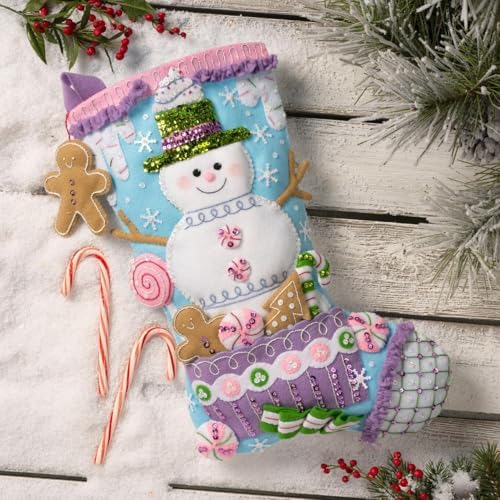 Bucilla Felt Applique 18" Stocking Making Kit, Snowman's Candy Confections, Perfect for DIY Arts and Crafts, 89729E