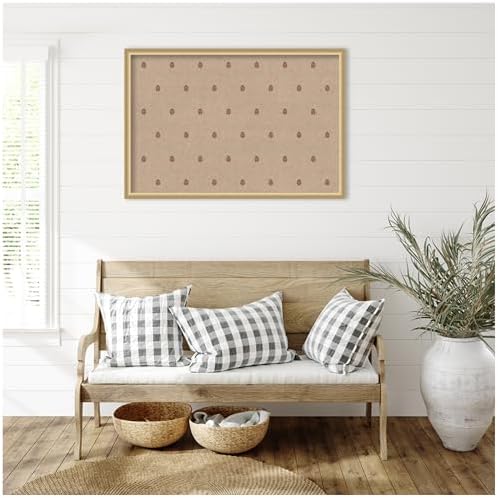 Kate and Laurel Framed Fabric Pinboard 38 x 26, Red Botanical Block Print Printed Linen Classic Bulletin Board for Use as a Vision Board or Wall Organization, Florence Gold Frame