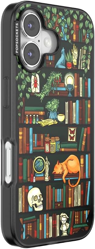 PopSockets iPhone 17 Phone Case with MagSafe- Storied Shelves | Magnetic, Wireless Charging, Camera & Drop Protection, Bookish, Book, Reading