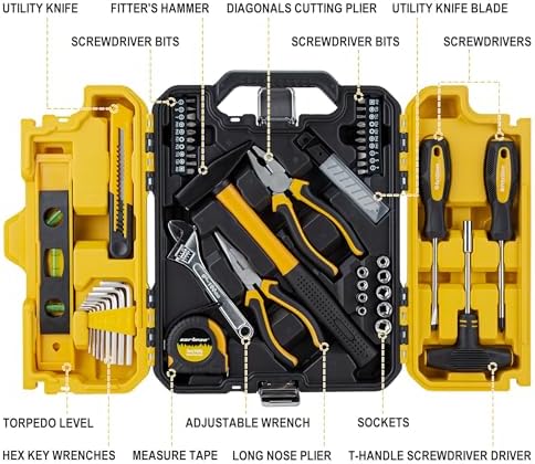 CARTMAN 57-Piece Home Tool Kit, Yellow Household Tool Set With Storage Case