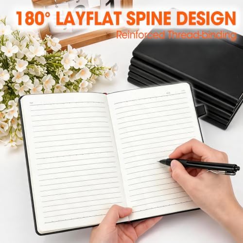 10 Pack Lined Journal Notebook with Pen, A5 Hardcover Leather Journal 5.5"*8.3", Black 136 Pages College Ruled Notebooks and Pen Set for Office School Business Supplies