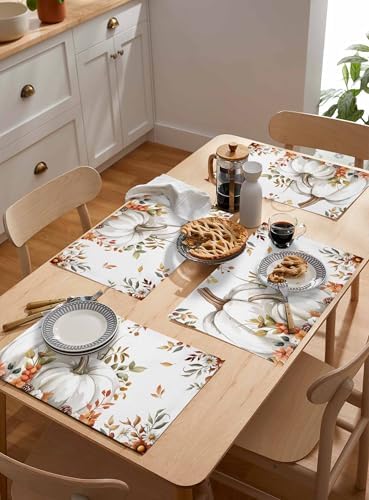 Fall Floral Leaves Placemats Set of 6, Thanksgiving Pumpkins Heat Resistant Washable Table Place Mats Boho Cotton Table Linens Party Holiday Decorations for Home Kitchen Dining Table Outdoor Indoor,