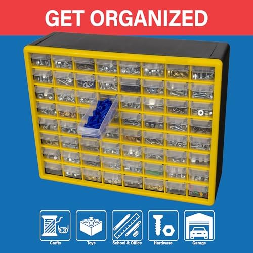Akro-Mils 64-Drawer Plastic Storage Cabinet, 20"W x 6"D x 16"H, Yellow