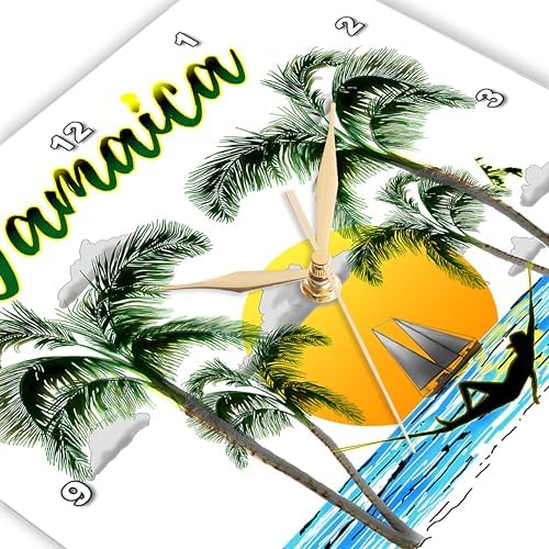 3dRose Wall Clock Silent - 10 inch - Man on The Beach in Jamaica Watching The Sunset Over The Ocean - Creative Studios – Jamaica