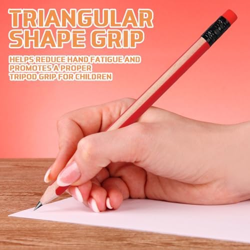 Seajan 48 Pcs 2b Jumbo Pencils, Big, Fat, Thick, Triangular Grip 7 Inch Large Pencils Refill with Eraser for Beginners Office Christmas Gifts(Red)