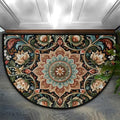 Boho Flower Half Round Door Mat Non Slip Washable Semi Circle Area Rug Absorbent Soft Half Moon Rug Floor Mat for Indoor Outdoor Kitchen Bathroom Patio Front Door Mat Decor