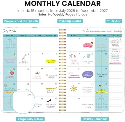 Monthly Planner 2026-2027, 18-Month Aesthetic Calendar, Jul 2026-Dec 2027