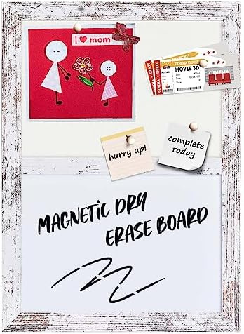 Bulletin Board Whiteboard White Felt Board Combo for Office School Kitchen Bedroom, White Wood Frame,10.2"*14.2",Whiteboard+WH-2636WH