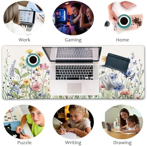 LIMKRIAN Flower Mouse Pad Large Desk Mat for Keyboard Mouse, 31.5x11.8 in