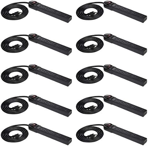 Amazon Basics Surge Protector Power Strip, 6-Outlet, 790 Joules, Circuit Breaker, LED Indicator, 6ft Extension Cord, Black, 10-Pack