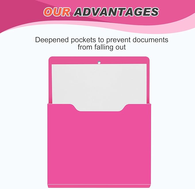 Feifeiya 2 Pcs Magnetic File Folder Wall Hanging Holder Large Pocket Paper Magazine Mail Organizer for Refrigerator Classroom Locker Whiteboard(Vertical,Rose Red,12.2 x 9.4 Inches)