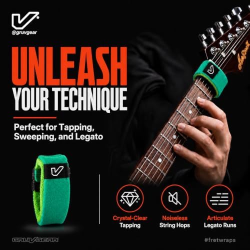 Gruv Gear Fret Wrap & Guitar Mute, Fretwrap for Acoustic, Electric & Bass | String Dampener Recording, Tapping & Practice Accessory (1 Pack, Large Green, Fits 6 String Bass, 8 String Guitar)