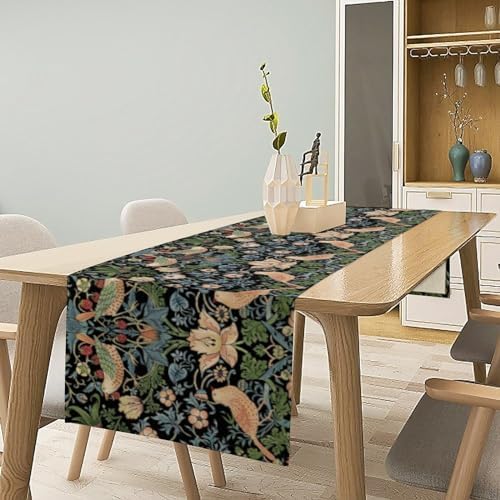 Vintage William Morris Floral Table Runner, Flowers Blue Botanical Printed Table Runner for Home Kitchen Dining Table Decoration,13x108 Inch