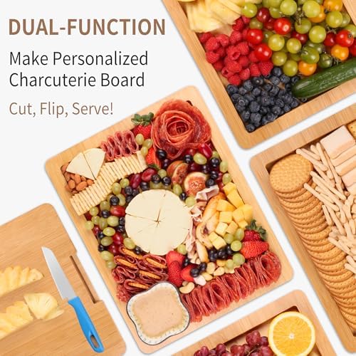 CAWIU Portable Charcuterie Board with Lid, Travel Cheese Board & Snack Tray