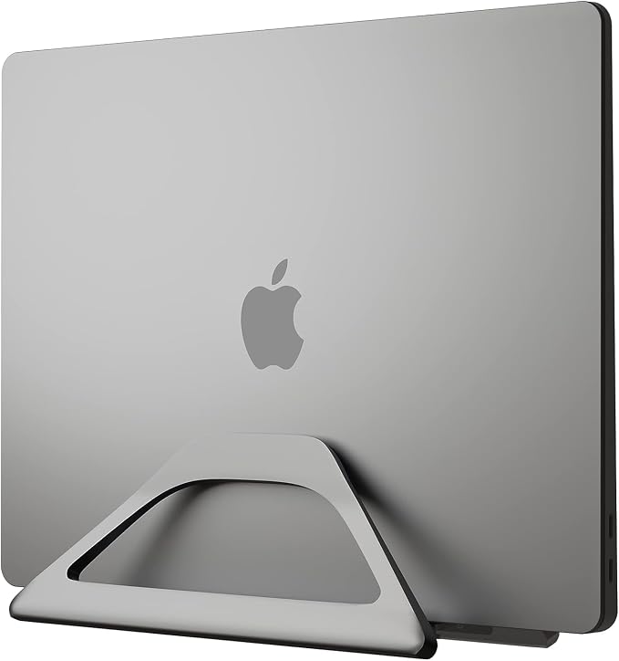 Aluminum Vertical Laptop Stand with Gravity Auto-Lock – Adjustable Laptop Holder Vertical fits MacBook Pro/Air, Chromebook & Gaming Laptops up to 17.3" – Space-Saving Desktop Dock - Grey