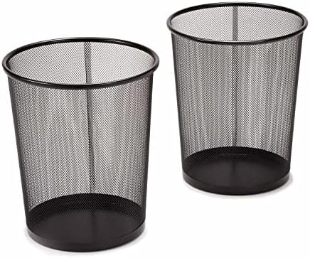 2-Pack 6-Gallon Round Steel Mesh Trash Can, Recycling Wastebasket, Black
