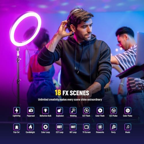 NEEWER 12" Ring Light with Stand Tripod Compatible with iPhone, 24W LED RGB Lighting with Phone Holder for Selfie Studio Photography Video Recording Makeup Lash Streaming, 2500-10000K CRI95+, RH12C