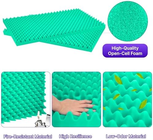 2 Pack Sound Proof Foam Panels for Walls, 48" x 24" x 2" Self-Adhesive Acoustic Panels, High Density Egg Crate Sound Dampening Panels for Recording Studio, Home Office