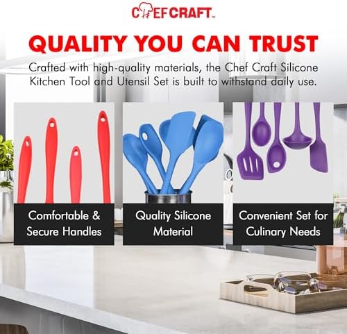 Chef Craft Premium Silicone Kitchen Tool and Utensil Set, 5 Piece, Yellow