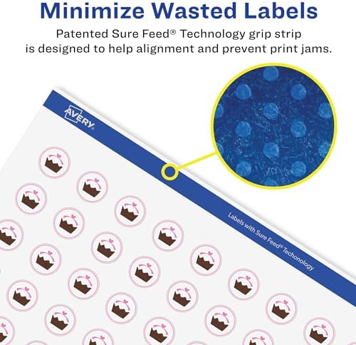 Avery Matte White Removable Round Labels, Sure Feed Technology, Print-to-The-Edge, 0.5" Diameter, 7,700 Removable Labels, Laser/Inkjet Printable