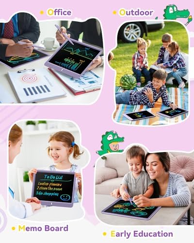 KOKODI 12 Inch LCD Writing Tablet with Anti-Lost Stylus Erasable Doodle Board Colorful Toddler Drawing Pad Car Travel School Games Toys for 3 4 5 6 7 8 Kids Birthday Gift for Girls Boys Adults Purple