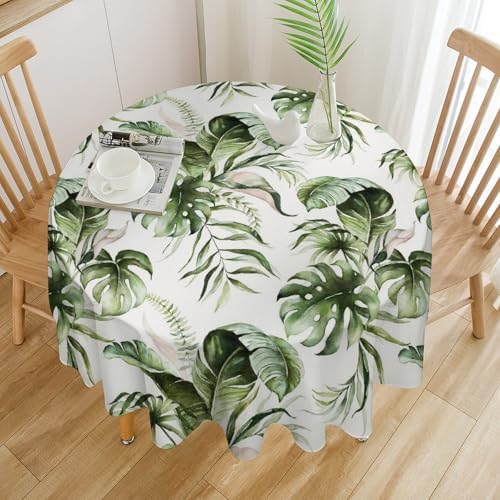 Green Tropical Leaves Tablecloth, Watercolor Jungle Plam Leaves Floral Botanical Print Farmhouse Holiday Tablecloths for Home Kitchen Party Dinner Decor, 60x60in